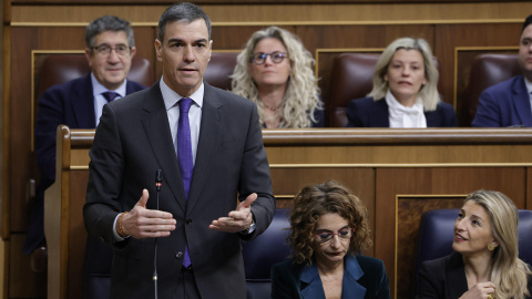 El presidente del Gobierno, Pedro Sánchez, en la sesión de control de este miércoles, 26 de febrero.