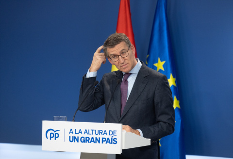 El presidente del Partido Popular, Alberto Núñez Feijóo, comparece para hacer balance del año 2022, en la sede del Partido Popular, a 29 de diciembre de 2022, en Madrid (España). -Eduardo Parra / Europa Press