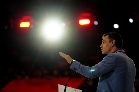  El presidente del Gobierno, Pedro Sánchez, durante el acto de cierre de campaña de las elecciones del 28M que los socialistas celebran esta tarde en Barcelona. EFE/Enric Fontcuberta