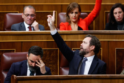  Santiago Abascal, durante el pleno celebrado el pasado jueves en el Congreso. EFE/ Javier Lizon