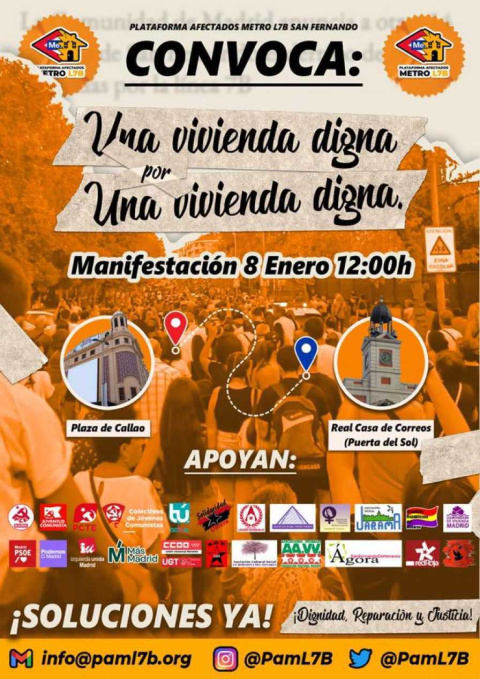 La Plataforma de Afectad@s por Metro Línea 7B de San Fernando de Henares convoca una manifestación este 8 de enero