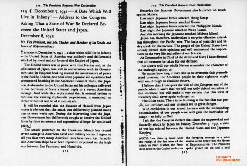 "Discurso de la infamia” de Franklin D. Roosevelt. Imagen: Center for Applied Linguistics collection (AFC 1986/022), American Folklife Center, Library of Congress; reproducido bajo la doctrina de uso legítimo (fair use) del Gobierno de los 