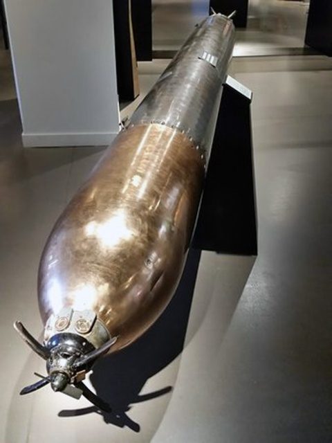 Torpedo eléctrico alemán G7e/T3 de la II Guerra Mundial. Imagen: Tomada por el autor en el Imperial War Museum, Londres.