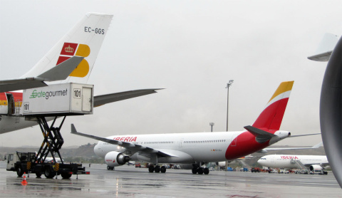 Embarcando el catering en un avión de Iberia, Aeropuerto de Madrid-Barajas.