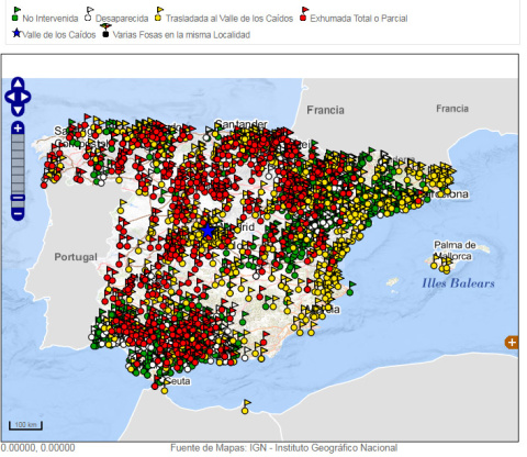 Mapa de fosas recogido en la web del Ministerio de Justicia