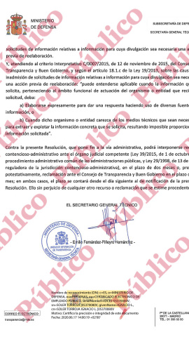 Conclusión de la inadmisión de la solicitud de información sobre núcleos extremistas en el Ejército.