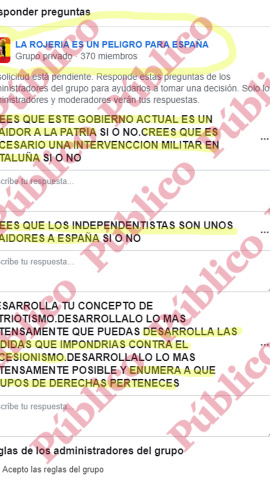 Preguntas a los aspirantes a entrar en el grupo de Facebook "La rojería es un peligro para España".