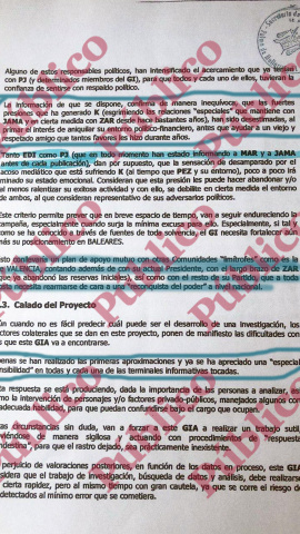 Página 8 del informe de Villarejo a Cursach, detallando la "complicidad política" de PedroJ e Inda.