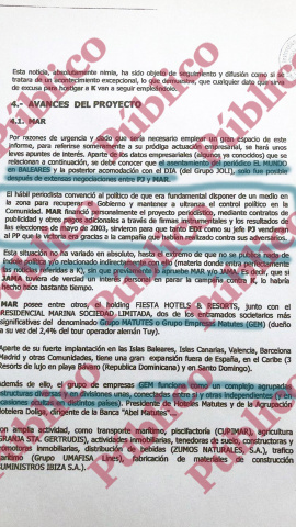 Página 9 del informe de Villarejo para Cursach, donde se inicia el repaso de las actividades y el emporio empresarial del exministro Matutes.