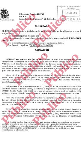 Primera página del escrito de acusación del fiscal contra el alertador Roberto Macías.