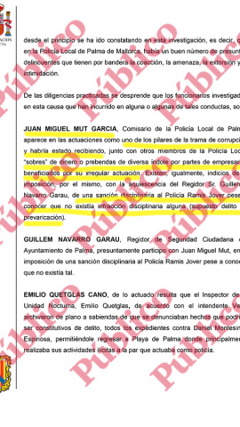 Página 17 del auto de procedimiento abreviado en el que el juez Morell envía al banquillo al comisario Joan Mut y a otros 35 miembros de la Policía Local de Palma.