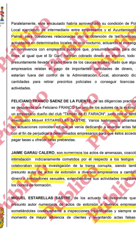 Página del auto del juez Morell sobre los delitos que se atribuyen a Franco, Garau y Estarellas.