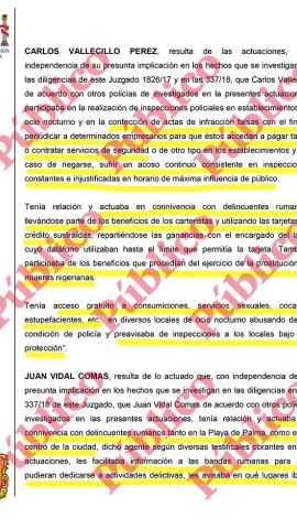 Página del auto del juez Morell sobre los delitos atribuidos a Vallecillo y Vidal.