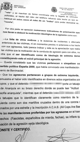 Atestado elaborado por la Brigada Provincial de Información de la Policía Judicial de Valencia.