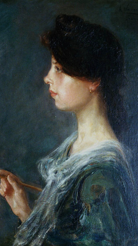 Autorretrato de Aurelia Navarro titulado 'Retrato de señorita' que presentó en la Exposición Nacional de Bellas Artes de 1906 y que obtuvo Tercera Medalla o Medalla de Bronce.