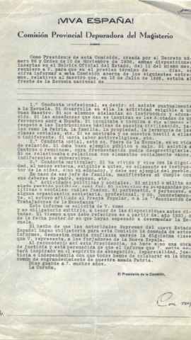 25/11/22 Reclamación de la Comisión Nacional de Depuración del Magisterio sobre las actividades de Bernardo Mato.