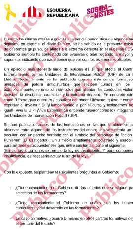 Preguntas escritas de ERC al Gobierno sobre la formación de las UIP.