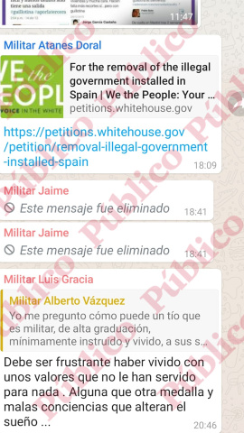 Captura del chat con la petición a la Casa Blanca para derrocar al Gobierno de España.