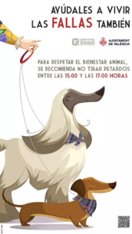 Cartel de la campaña municipal para el respeto de las mascotas en Fallas.