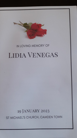 Recordatorio para el funeral de Lidia Venegas.