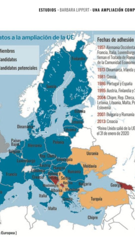 Mapa de los candidatos a entrar en la UE en la ampliación.