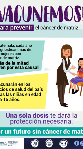 En Facebook el Ministerio de Salud comparte una convocatoria para promover la vacunación contra el cáncer de cérvix, en esta informa que en Guatemala son más de 1300 mujeres diagnosticadas al año y la mitad mueren.