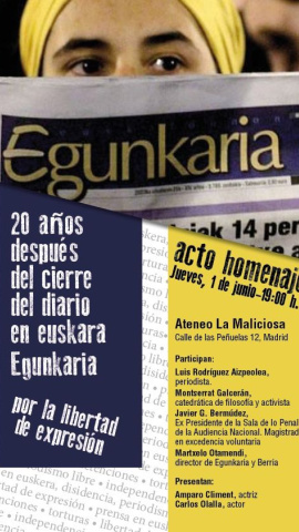 Cartel acto homenaje a Egunkaria