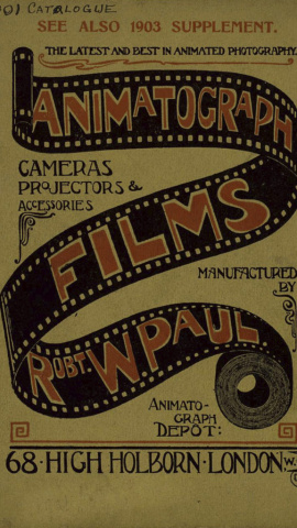 Portada de un catálogo de películas de animatógrafo de la empresa de Robert W. Paul.