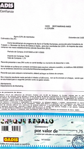 15/1/24 Una de las cartas promocionales de Gadisa utilizando datos personales en manos de la Xunta, de la que se han borrado aquellos que podrían identificar a su destinatario.