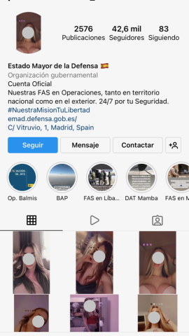 Imagen de la cuenta de Instagram secuestrada del Estado Mayor de la Defensa.