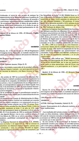 Respuesta gubernamental en el Congreso sobre las ventas de material militar de Alkantara a Egipto.