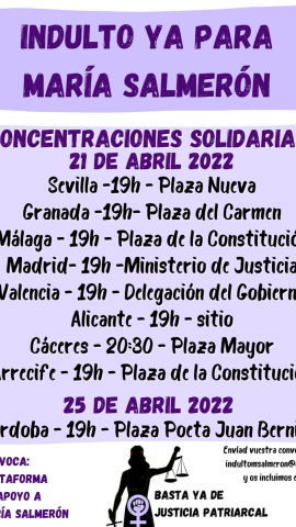 Cartel con las convocatorias de las protestas por el indulto a María Salmerón