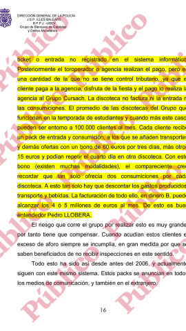 Página 16 del testimonio del director de salas del Grupo Cursach sobre la Caja B.