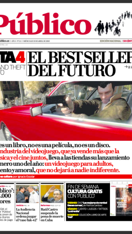 GTA IV en la portada de Público del 30 de abril de 2008.