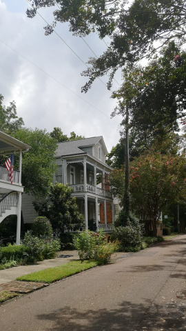 Vista de varias mansiones en una calle en Natchez.