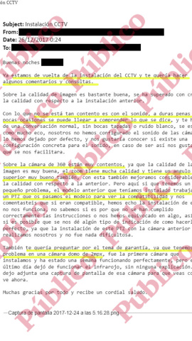 Mail consultando a Hispa temas técnicos de las cámaras que espían a Assange.