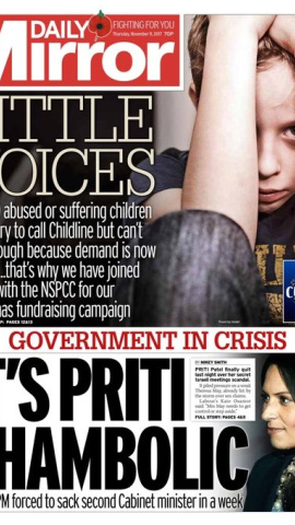 Portada del Daily Mirror con la dimisión de Priti Patel