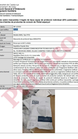 5/11/22 Extracto del informe de alertas de la Generalitat Valenciana con informes de las mascarillas de Subicu