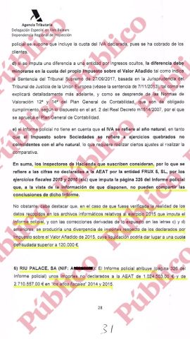 Página 28 del informe de la Agencia Tributaria respondiendo al atestado policial sobre el Grupo Cursach.