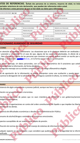 Página 5 de la solicitud de Habilitación Personal de Seguridad (HPS) del Ejército.