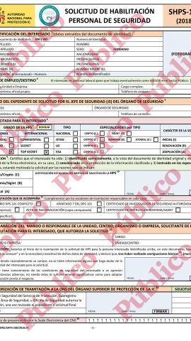 Solicitud de Habilitación Personal de Seguridad de la Autoridad Nacional para Protección IC.