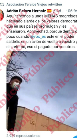 Retuit de la Asociación Tercios Viejos contra los menas y a favor de Vox.