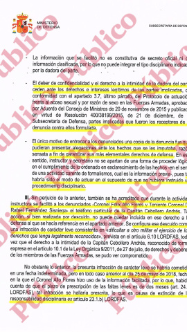 Imagen de la resolución del subsecretario del Ministerio de Defensa Alejo de la Torre sobre el caso de Lourdes Cebollero.