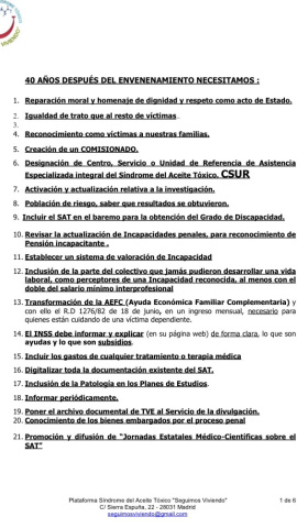 Reivindicaciones de las víctimas de la intoxicación por el aceite de colza.