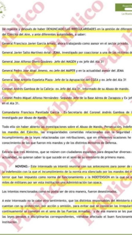 Nombres de los cinco generales, dos coroneles y un comandante a los que había denunciado ante diferentes autoridades por cometer irregularidades.