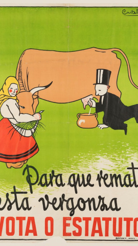 Diseño de Castelao ejecutado por Isaac Díaz Pardo para un cartel publicitario en favor del Estatuto de Galicia de 1936