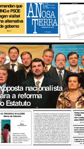 Portada de 'A Nosa Terra' que recoge la propuesta del BNG para la reforma del Estatuto de Autonomía de Galicia