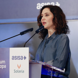 La presidenta de la Comunidad de Madrid, Isabel Díaz Ayuso, interviene en un desayuno informativo este martes en la capital. EFE/J.P.Gandul