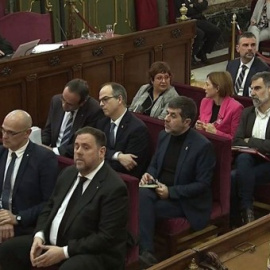 Los doce encausados durante el juicio en el Tribunal Supremo contra el procés independentista.- EFE
