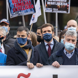  El presidente del PP, Pablo Casado y la vicealcaldesa de Madrid, Begoña Villacís, asisten a una concentración contra la reforma de la 'Ley Mordaza', frente a la Delegación del Gobierno, a 24 de noviembre de 2021, en Madrid, (España).  A. Pérez Mec